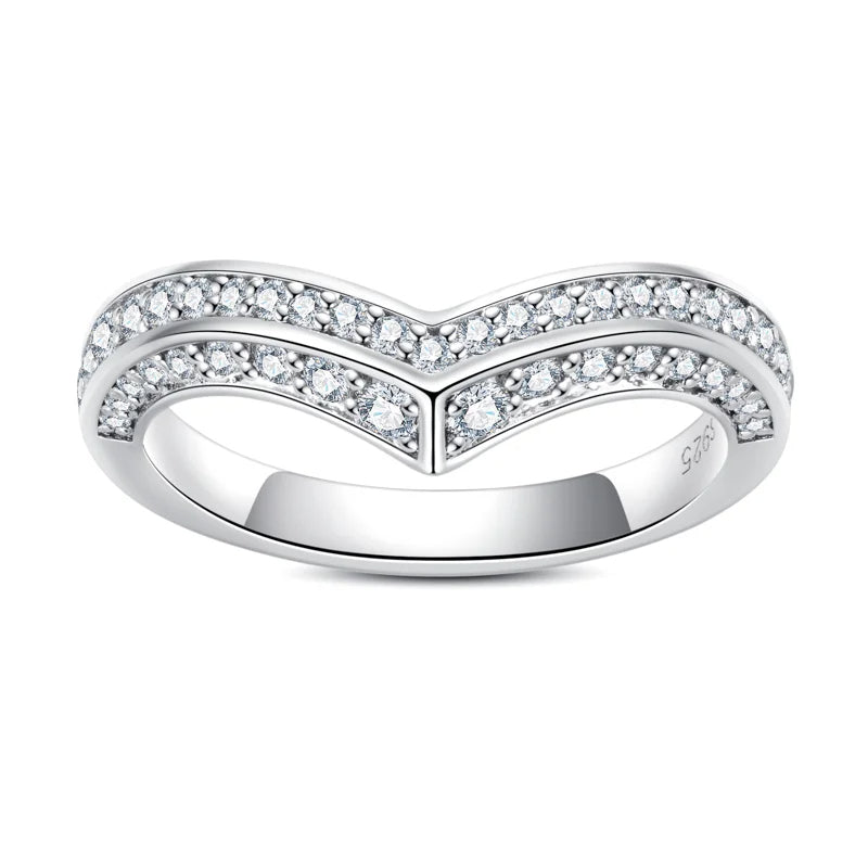 Meia Aliança V Design Moissanite Meia Aliança