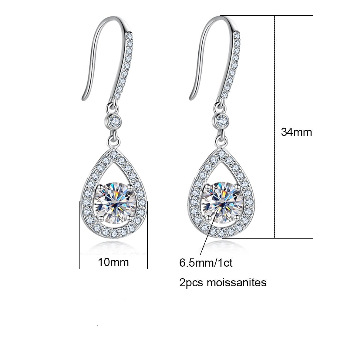 Brinco Gota Pera Moissanite Moissanite Brincos