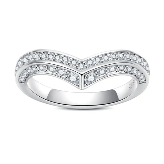Meia Aliança V Design Moissanite Meia Aliança